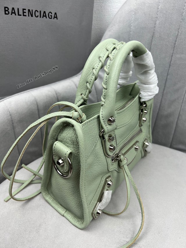 Balenciaga專櫃爆款銀扣馬卡綠意大利進口山羊皮迷你機車包 巴黎世家原單經典手提機車包 fyj1783